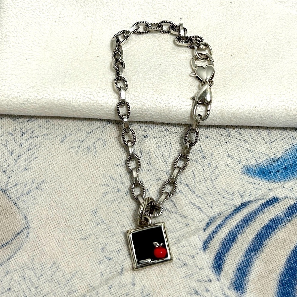 Brighton Charm Bracelet with Teacher Charm Silver Plated Double Lobster Claw